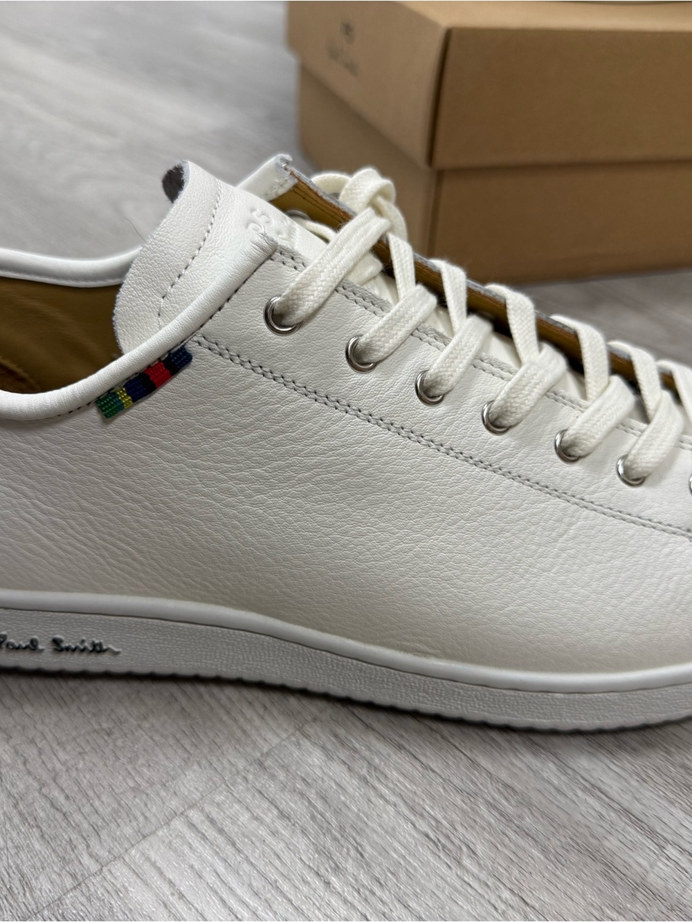 Paul Smith White Leather Low-Top Sneakers with Signature Stripe